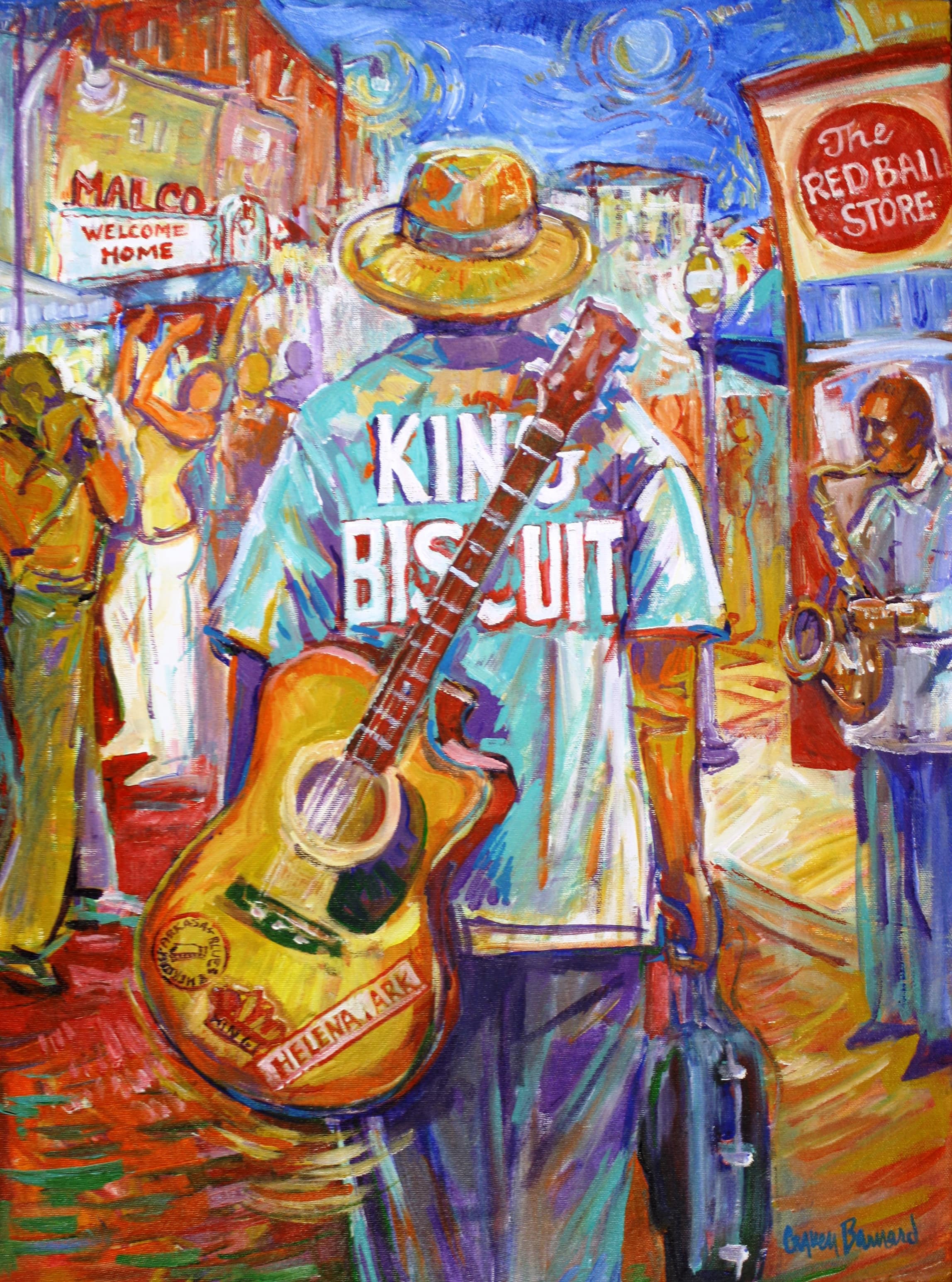king biscuit shirt with guitar