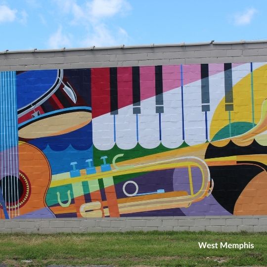 Mural in West Memphis Guitar Horn Colorful