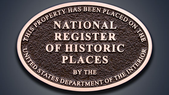 Plaque showing that a buliding is part of the "National Register of Historic Places".