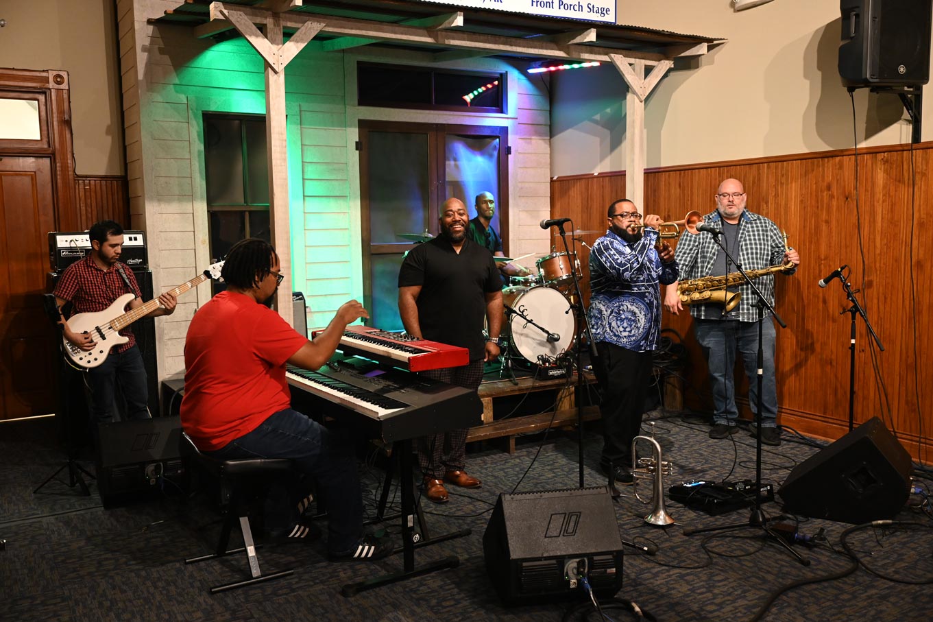 A Jazz band playing on the Delta Cultural Center stage.
