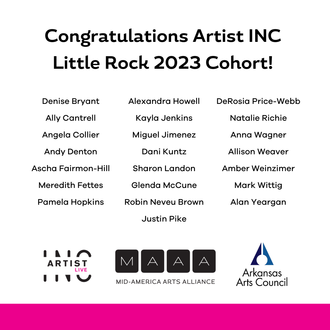 Artist INC Little Rock Cohort List 2023 (Square)