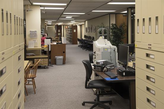 hallway and filing cabinets in office space