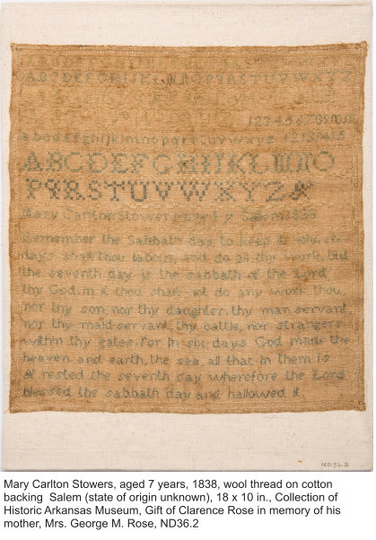 historic fabric threaded letters on cotton