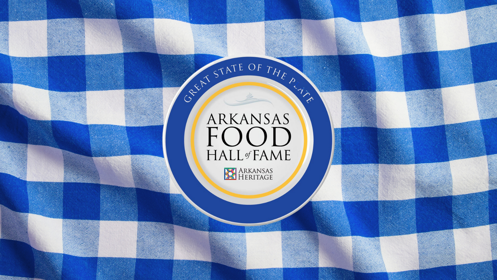 Arkansas Food Hall of Fame Logo on Blue Cloth