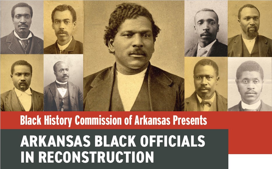 A collage of old images of Black men in suits who were officials of Arkansas during the reconstruction period.