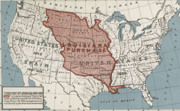 A map of the historic Louisiana Purchase of 1803.