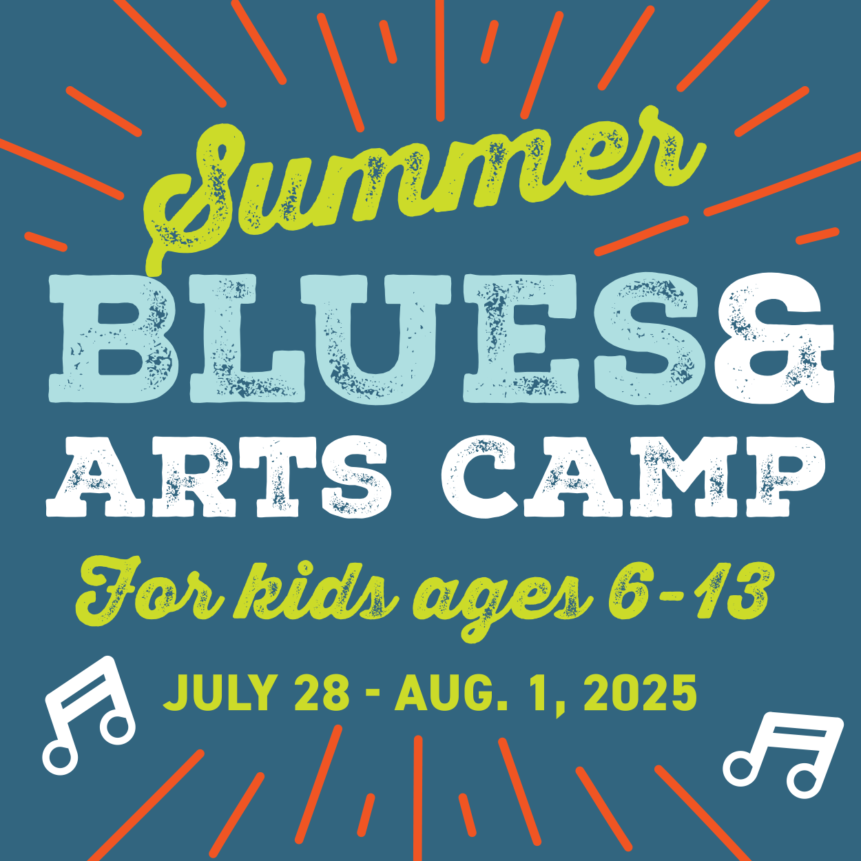 Summer Blues and Art Camp for Kids ages 6 - 13, July 28 - Aug 1, 2025