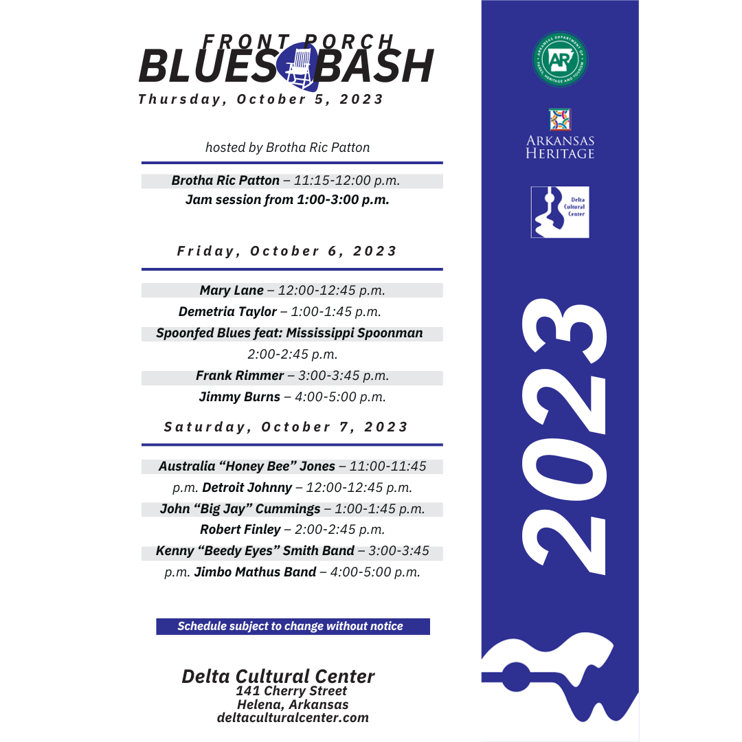 Front Porch Blues Bash Line Up 2023                                                  Mary Lane. Spoonfed Blues feat Mississippi Spoonman 200-245 p.m. Frank Rimmer – 300-345 p.m. Jimmy Burns – 400- (1)